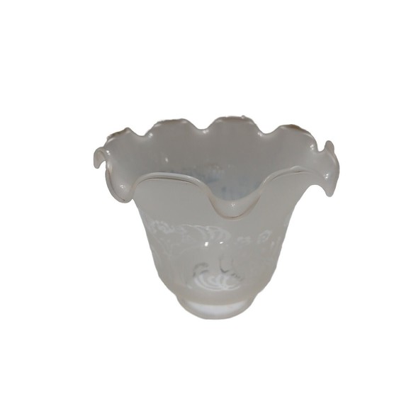 Replacement Vintage Glass Lamp Shade with Furled Top Edge & Frosted 2" Opening